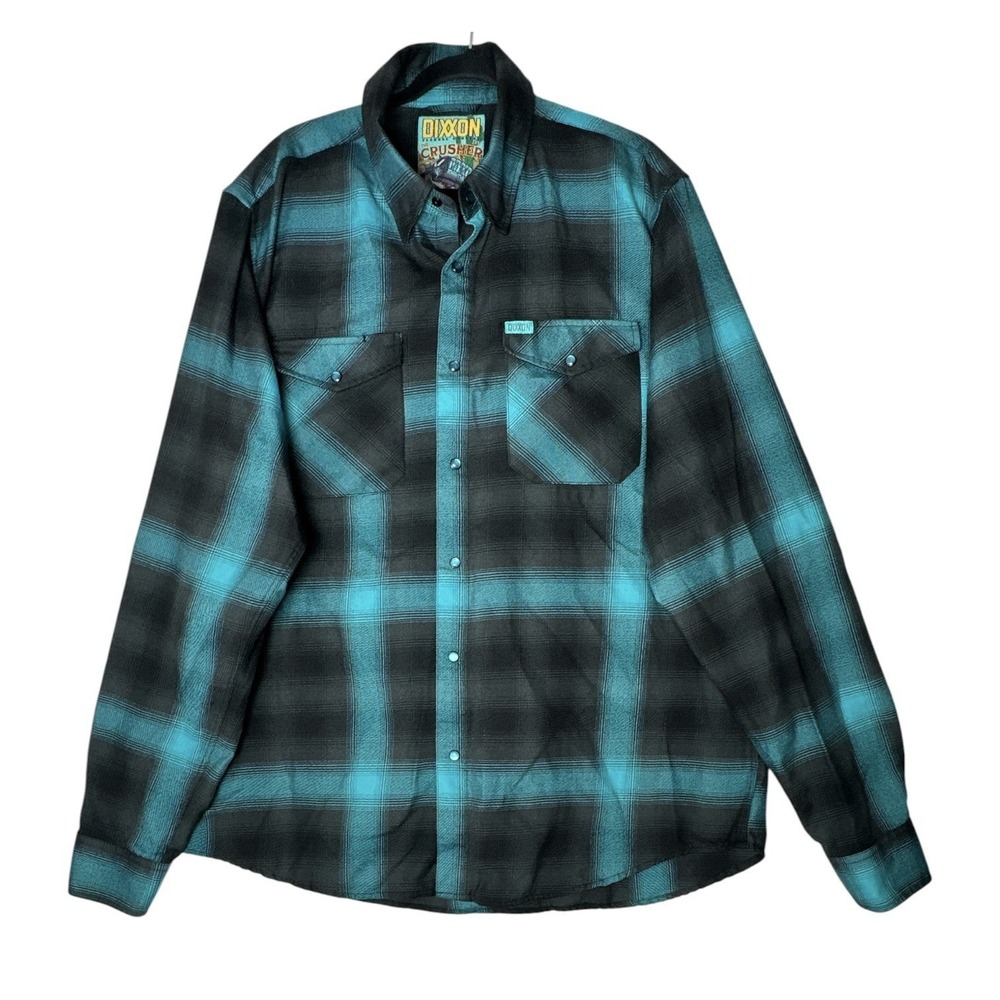 Dixxon The Crusher Shirt Men's 2X Plaid Pearl Snap Black Teal